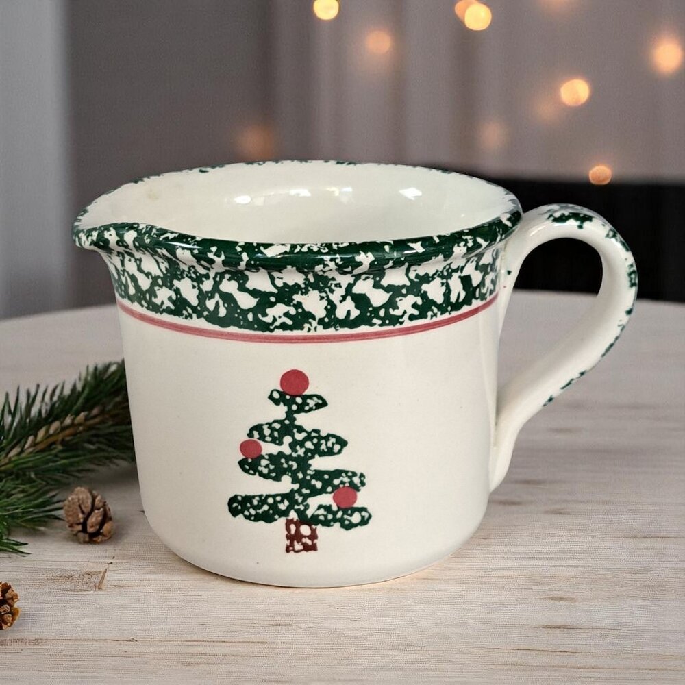 Furio Spongeware Christmas Tree Holiday Creamer Made In Italy 3" 10 OZ.